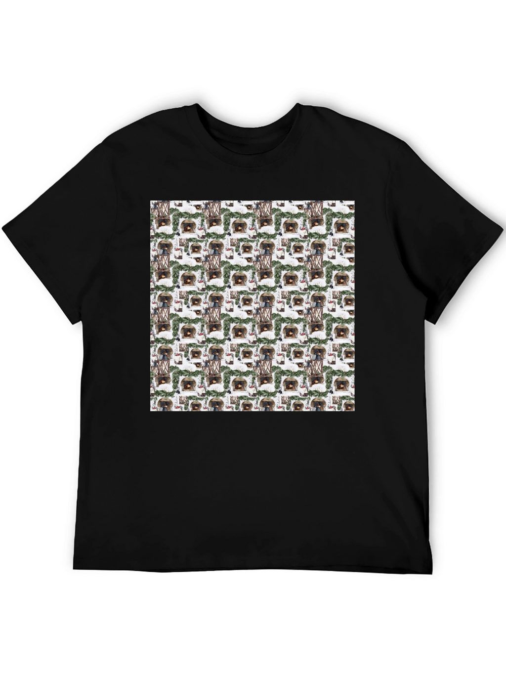Cozy Fireplace Pattern T-Shirt - Warm & Stylish