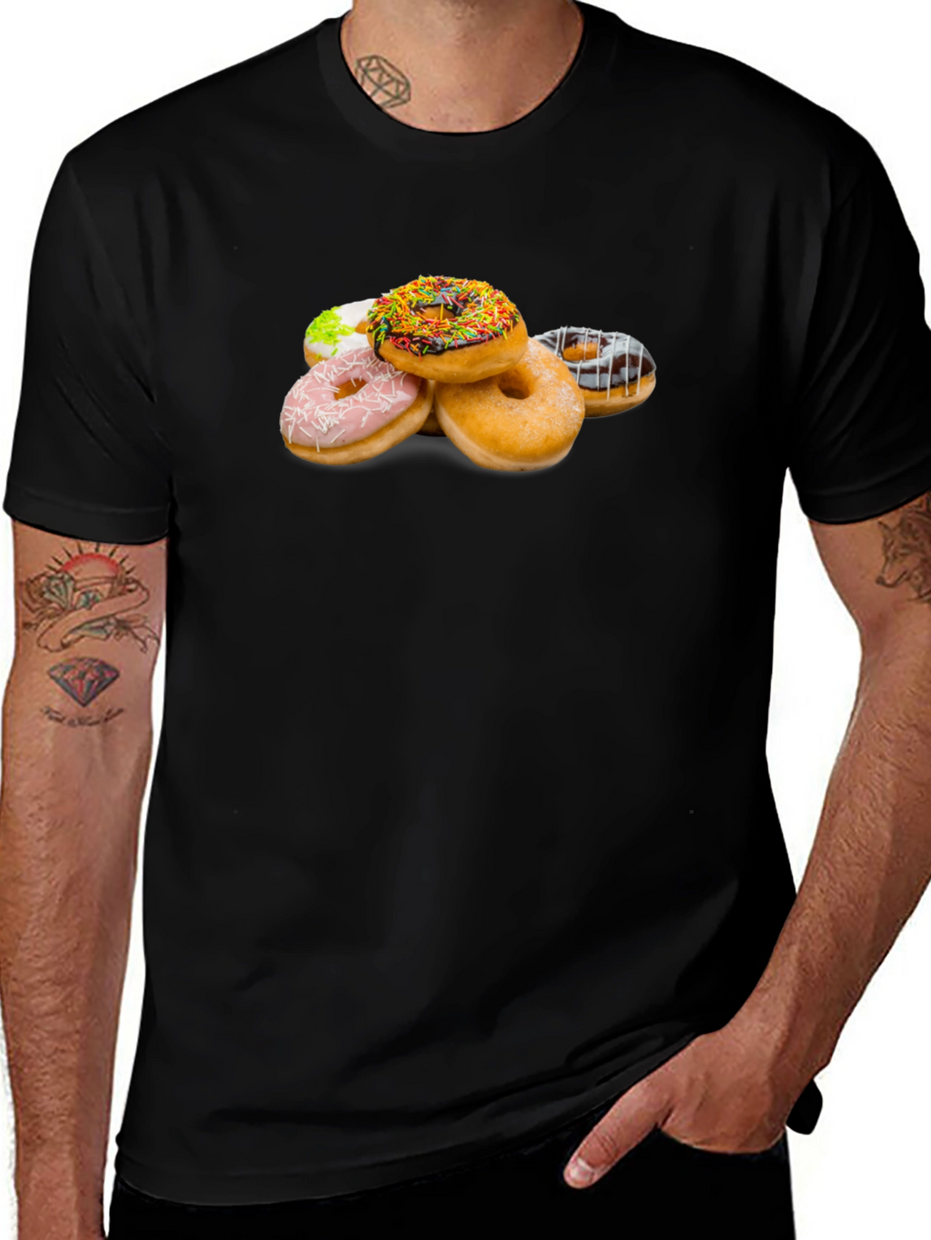 Donut Stack Graphic Tee - Black Crew Neck Shirt