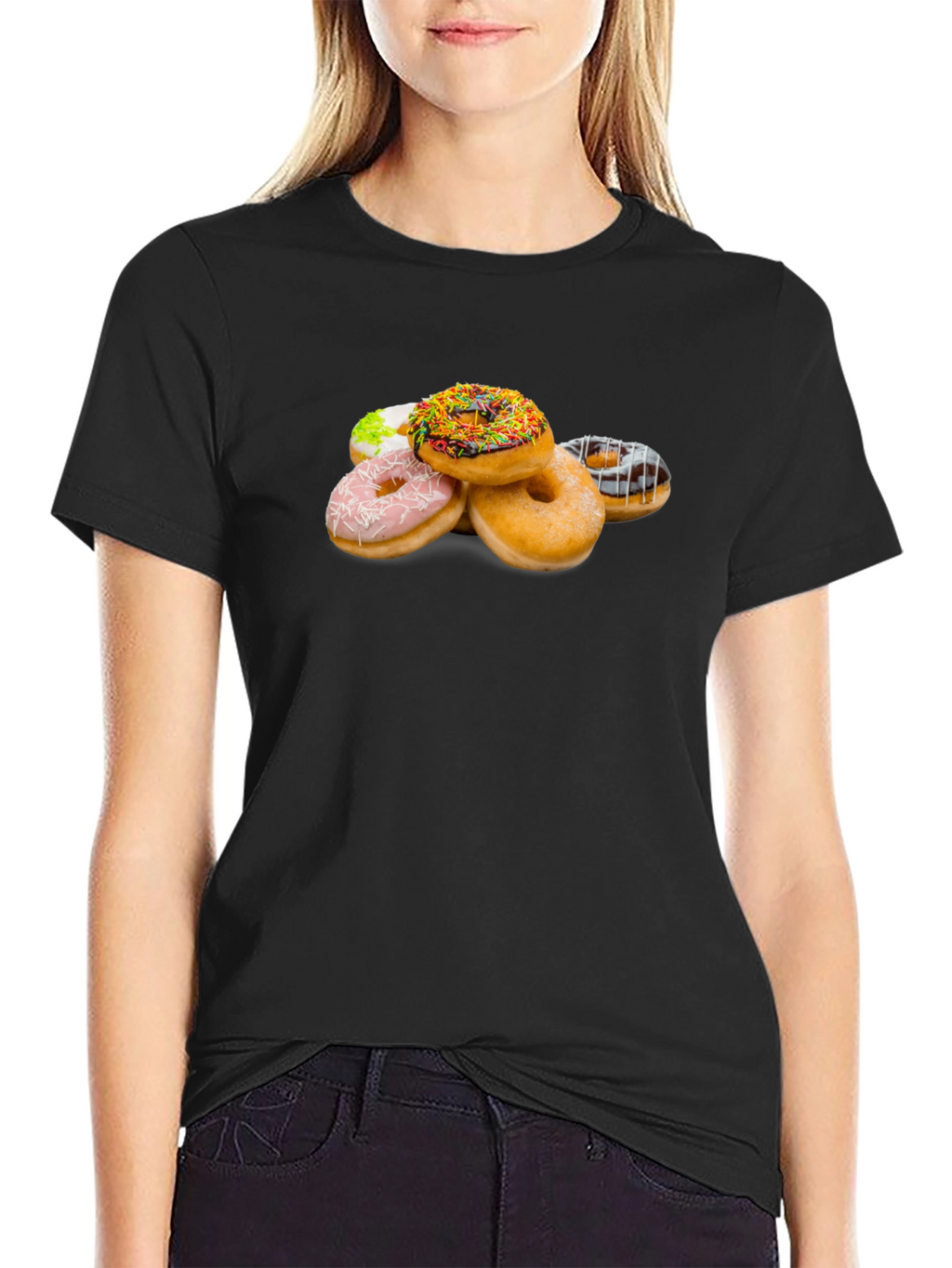 Donut Stack Graphic Tee - Black Crew Neck Shirt