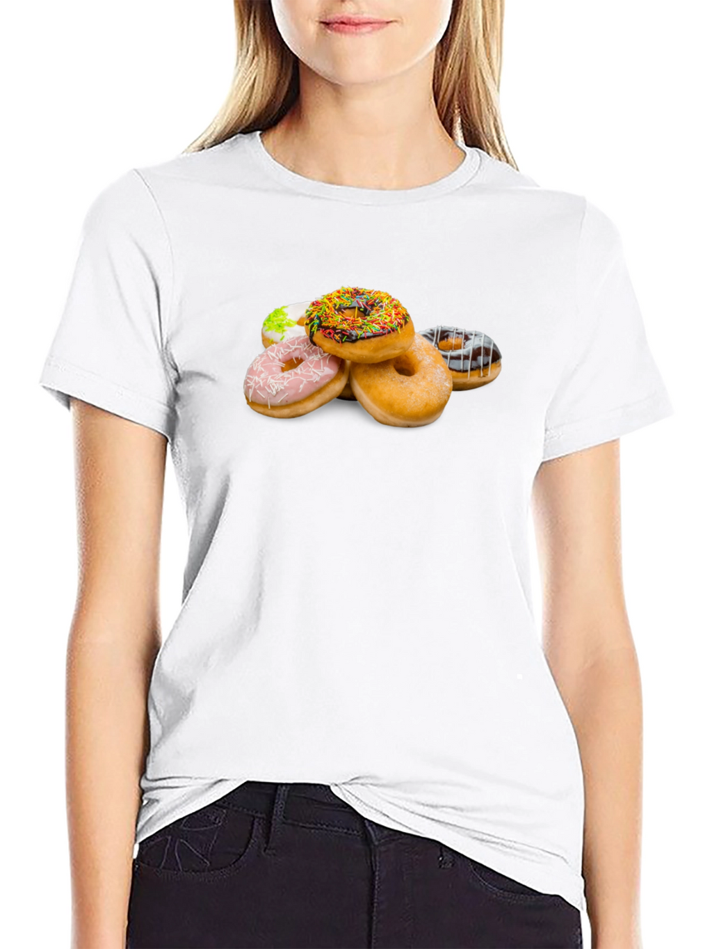 Donut Stack Graphic Tee - Black Crew Neck Shirt