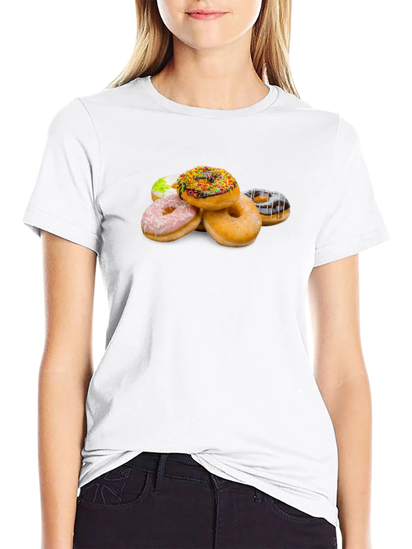Donut Stack Graphic Tee - Black Crew Neck Shirt