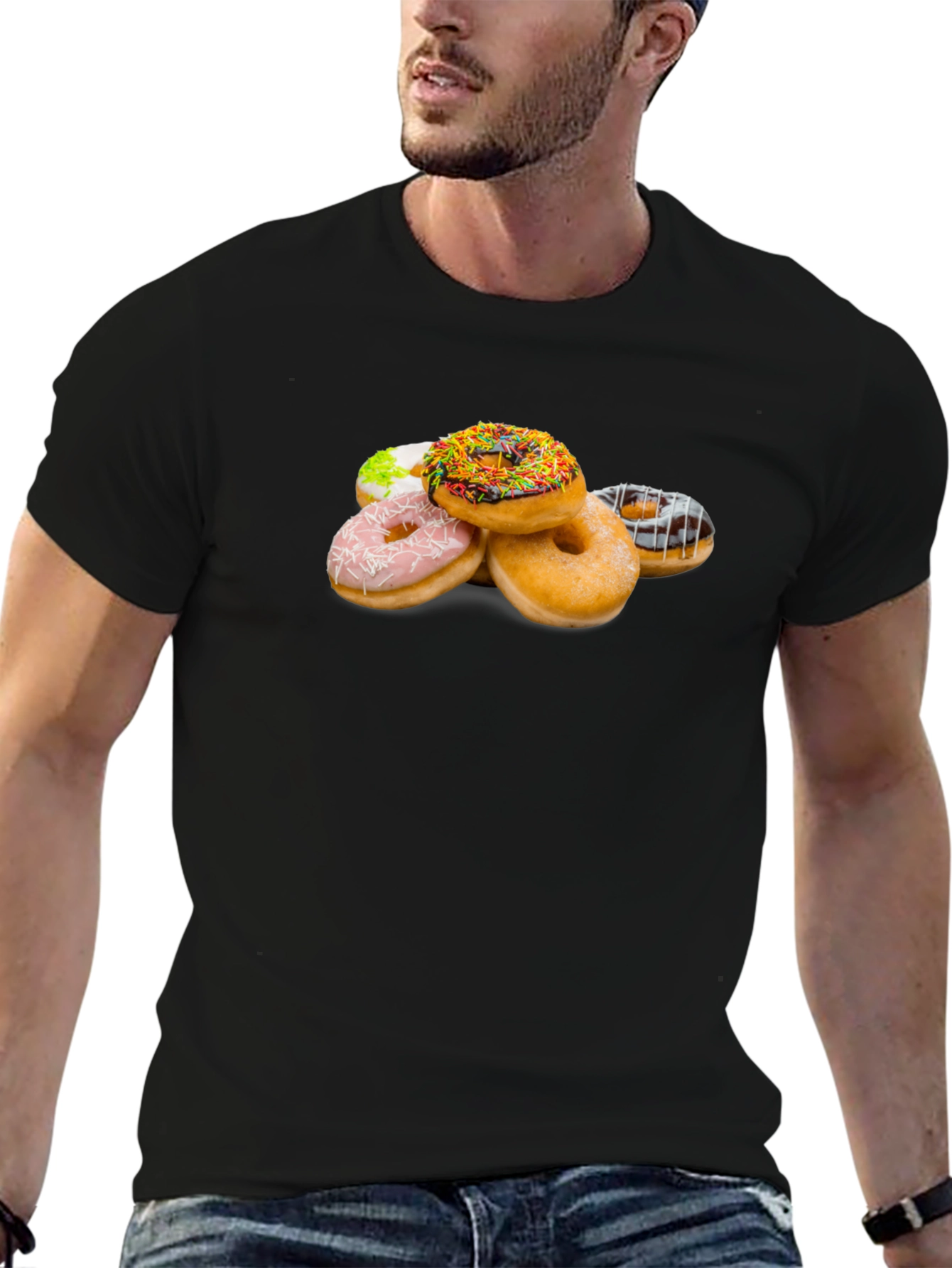 Donut Stack Graphic Tee - Black Crew Neck Shirt