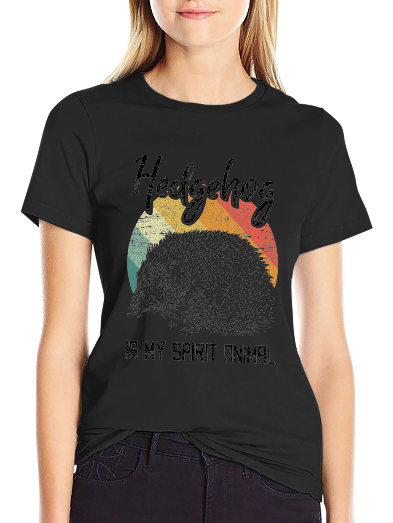 Hedgehog Spirit Animal Graphic Tee - Black Cotton Comfort