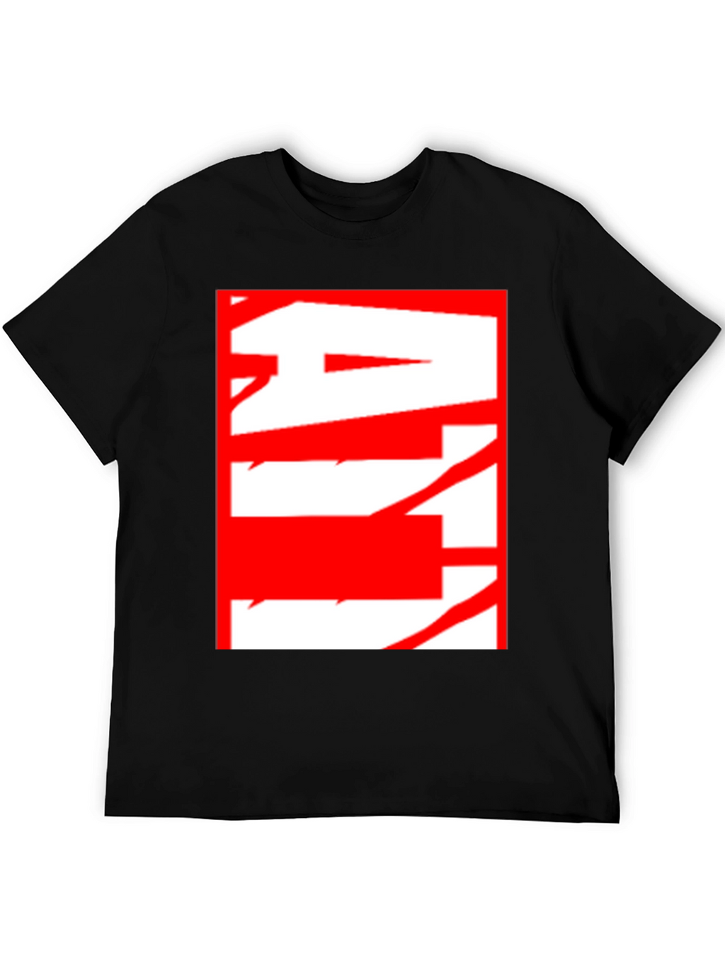 Abstract Red & White Graphic Black T-Shirt