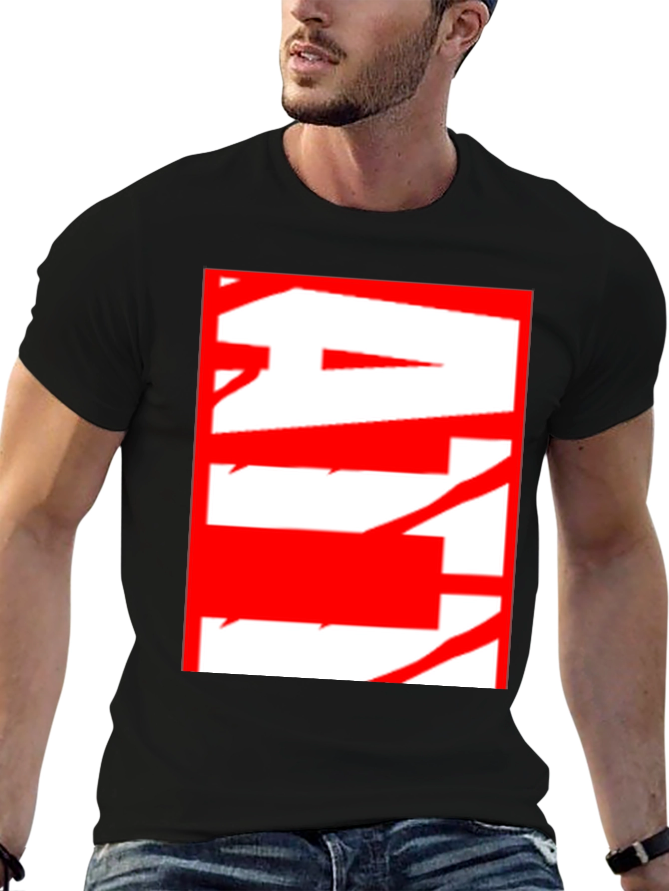 Abstract Red & White Graphic Black T-Shirt