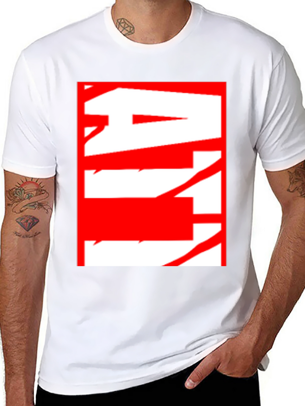 Abstract Red & White Graphic Black T-Shirt