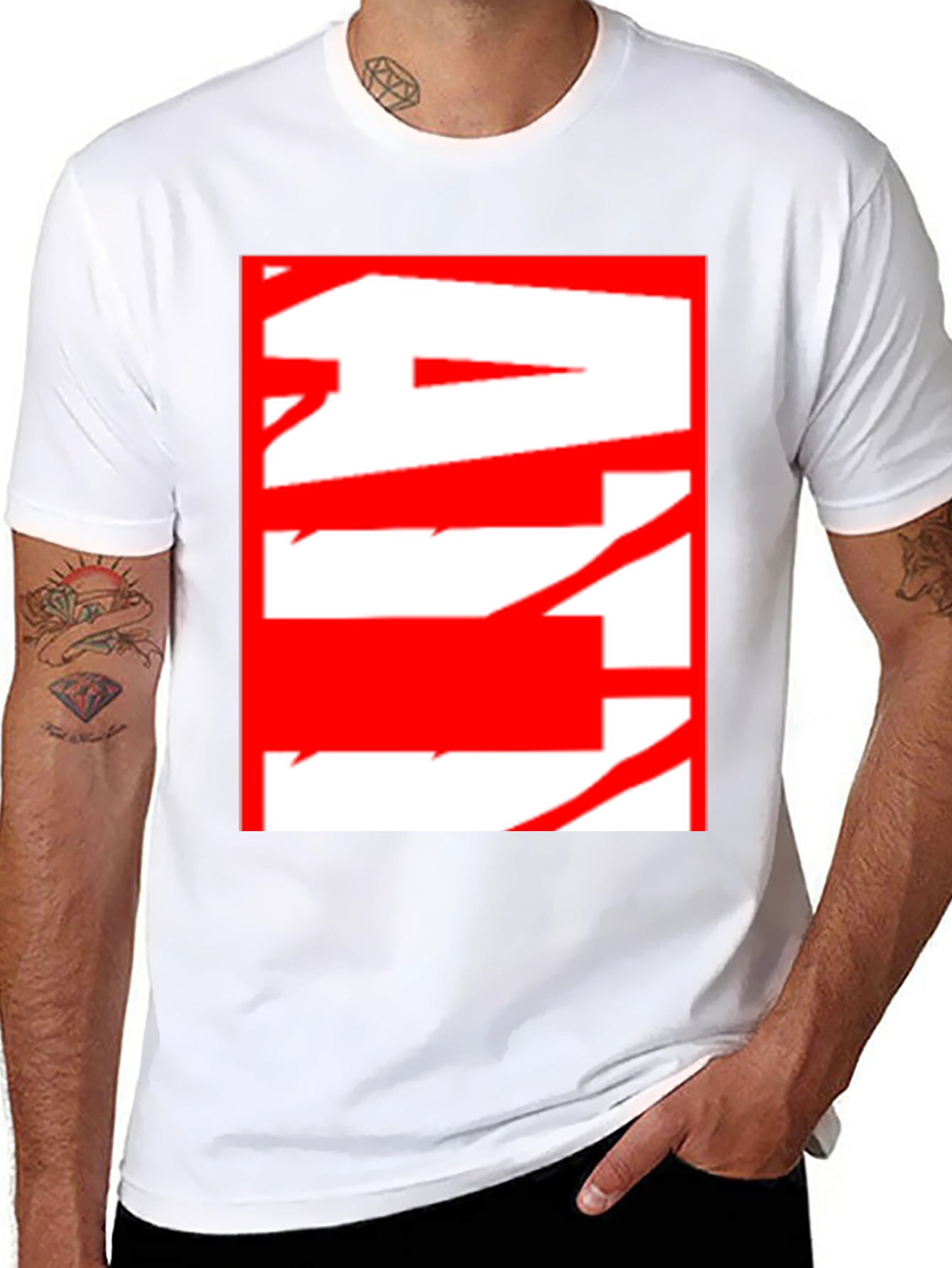 Abstract Red & White Graphic Black T-Shirt