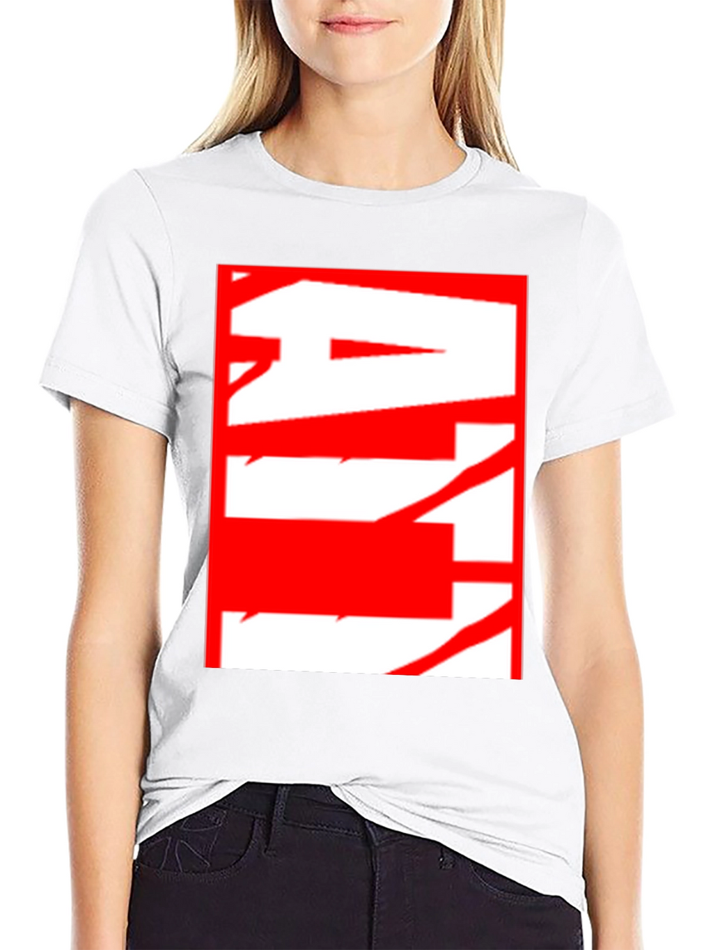 Abstract Red & White Graphic Black T-Shirt