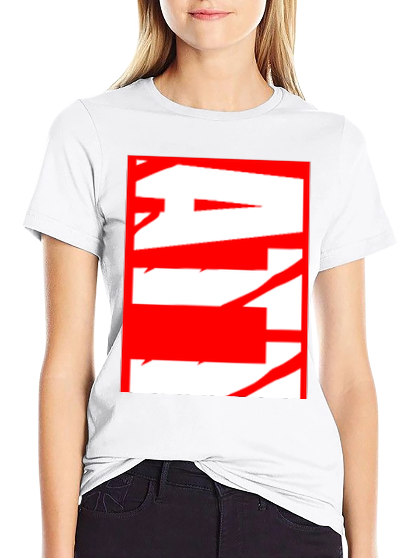 Abstract Red & White Graphic Black T-Shirt