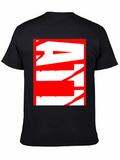 Abstract Red & White Graphic Black T-Shirt