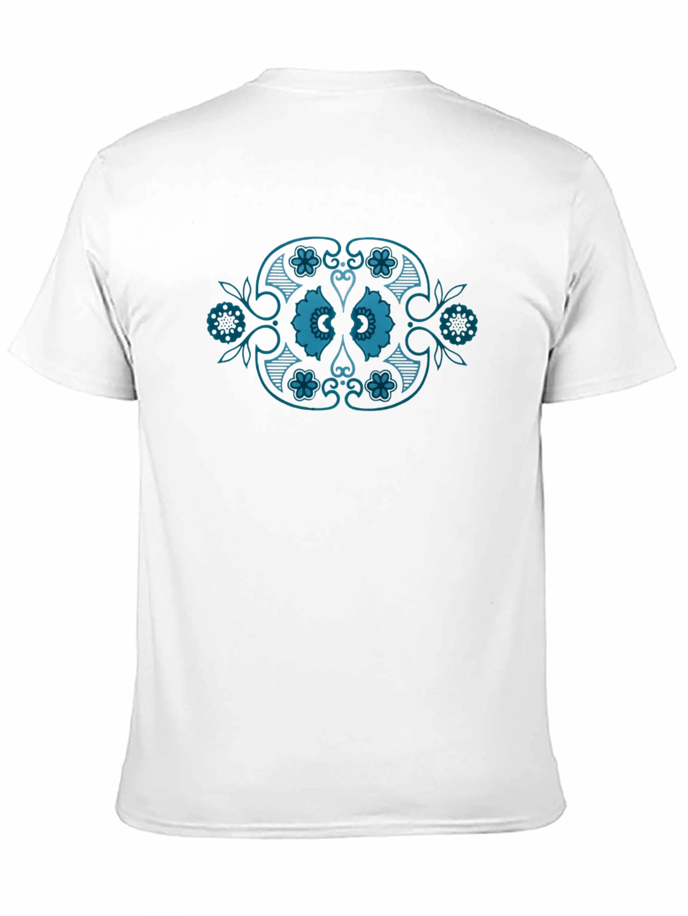 Black T-Shirt with Teal Floral Medallion Design