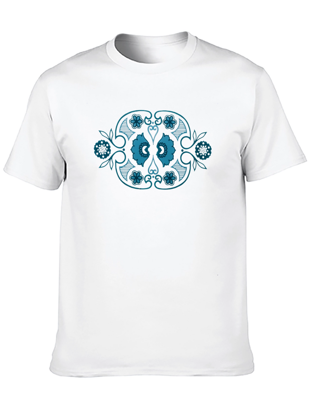 Black T-Shirt with Teal Floral Medallion Design