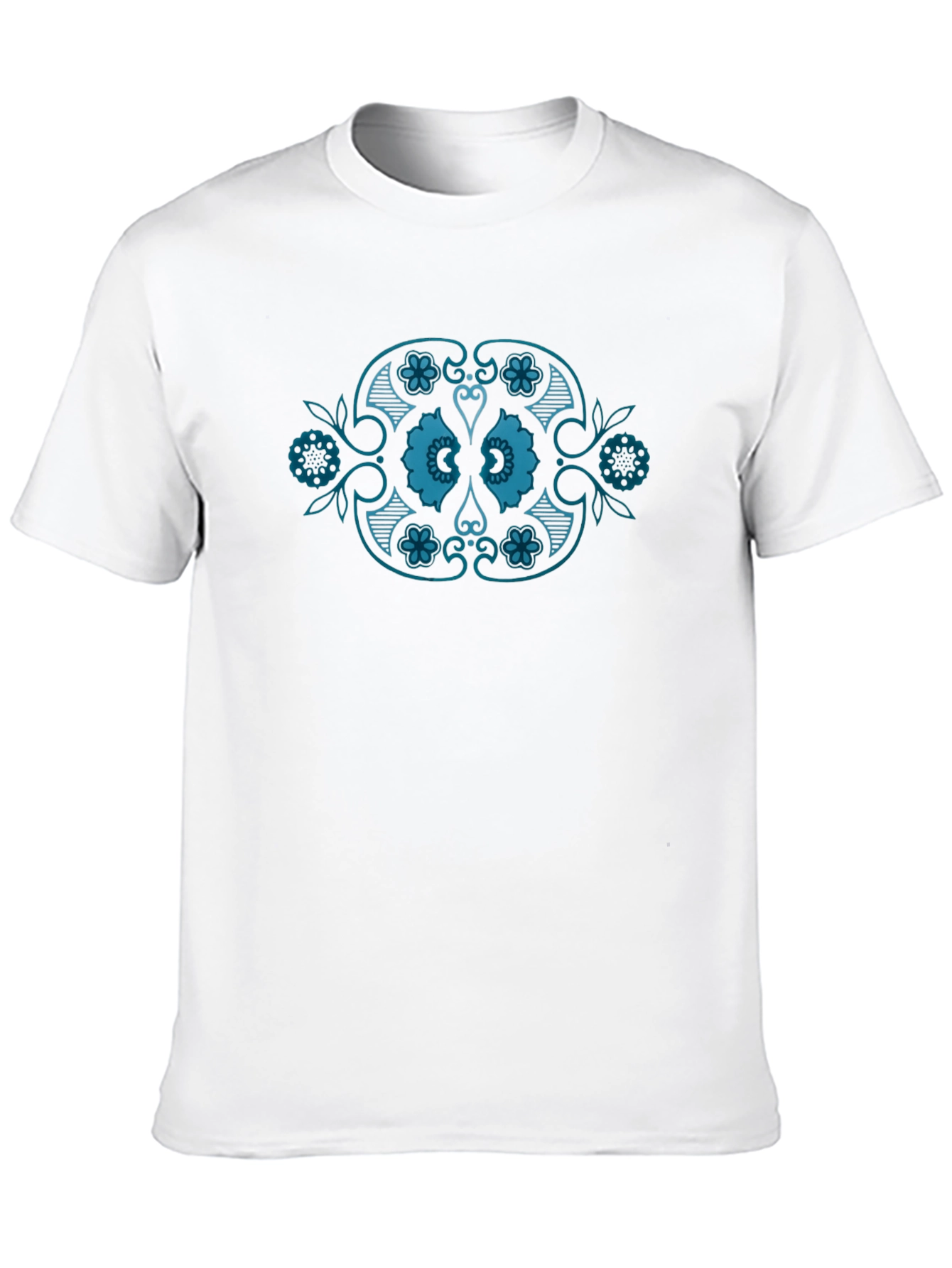 Black T-Shirt with Teal Floral Medallion Design