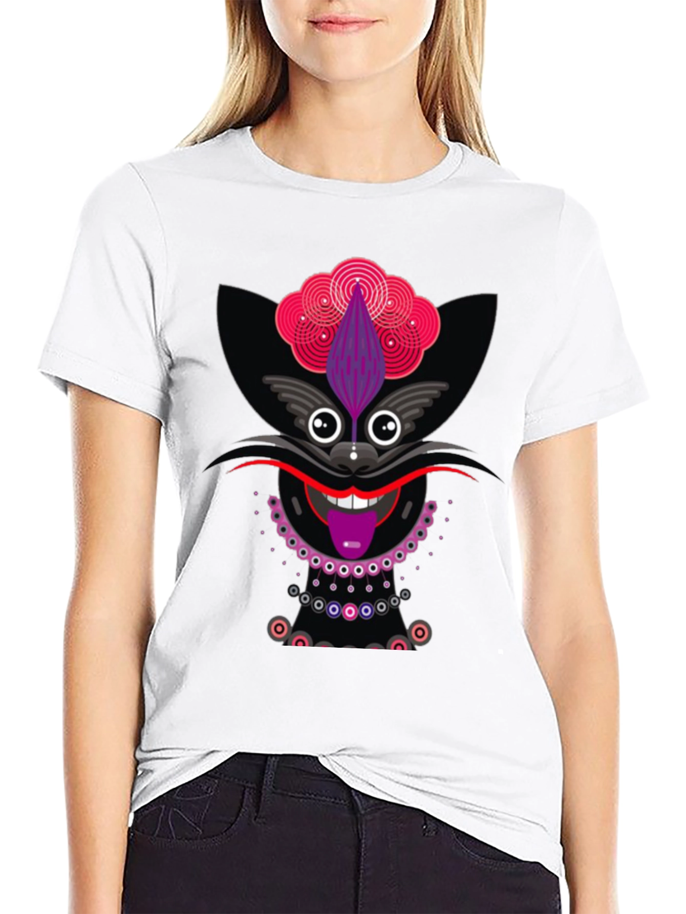 Funky Cat Graphic Tee - Black Cotton T-Shirt