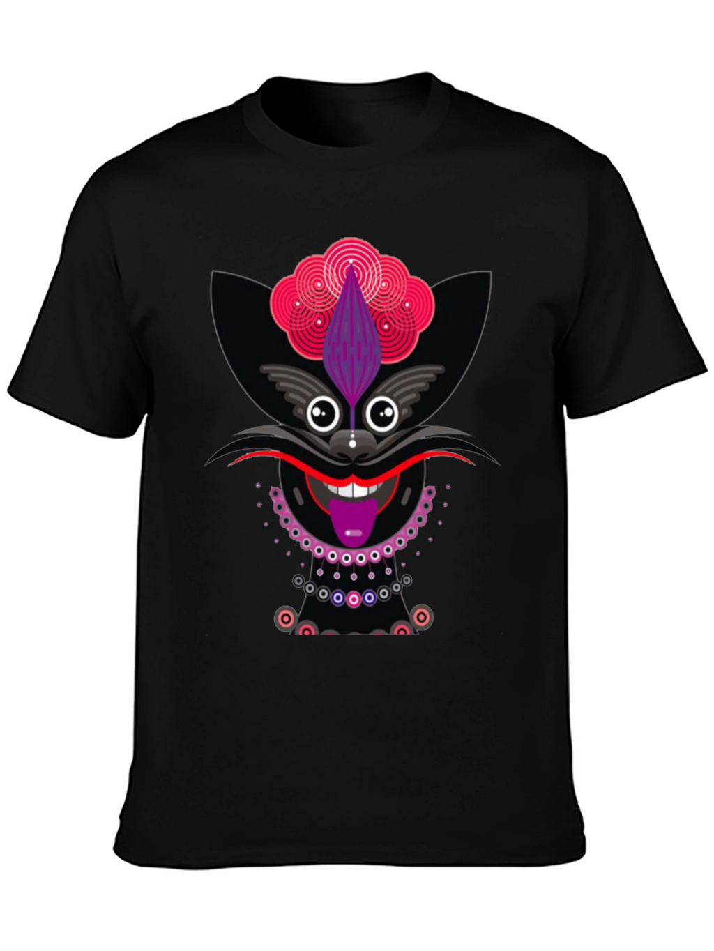 Funky Cat Graphic Tee - Black Cotton T-Shirt