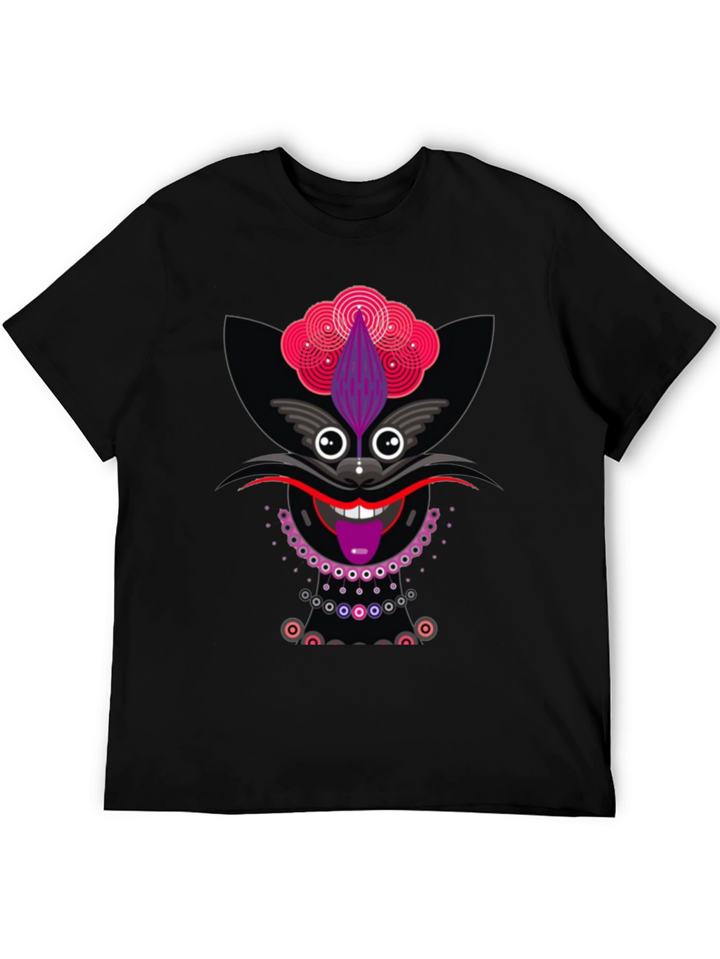 Funky Cat Graphic Tee - Black Cotton T-Shirt