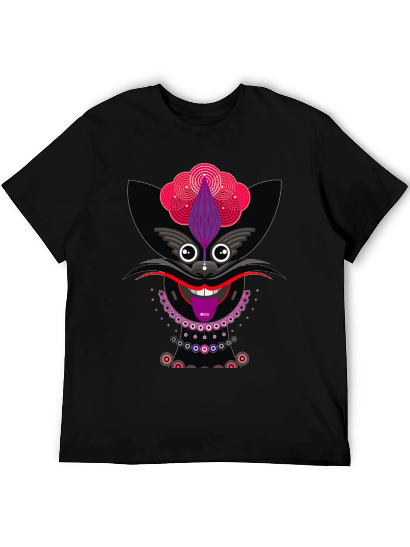 Funky Cat Graphic Tee - Black Cotton T-Shirt