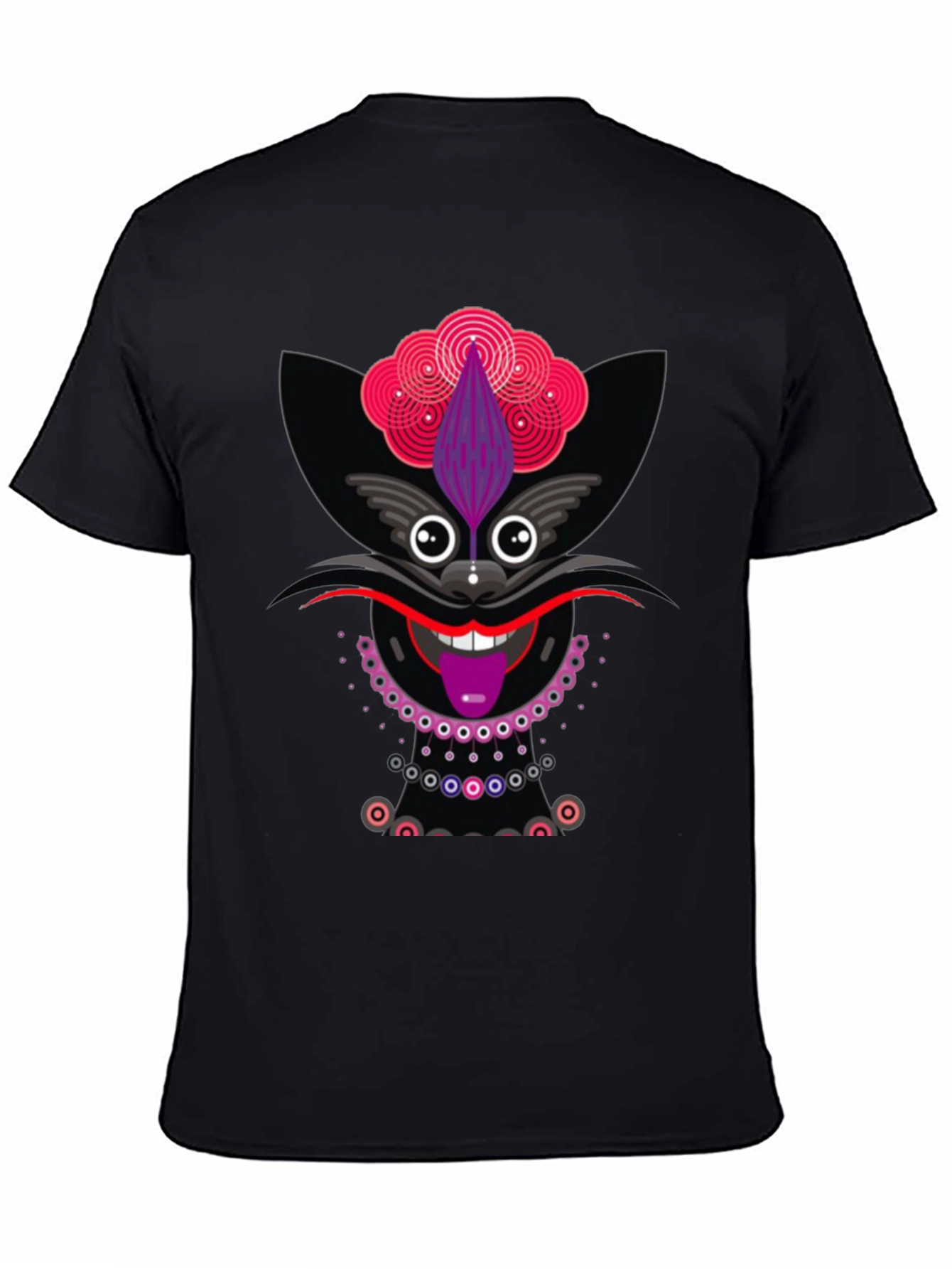 Funky Cat Graphic Tee - Black Cotton T-Shirt