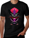 Funky Cat Graphic Tee - Black Cotton T-Shirt