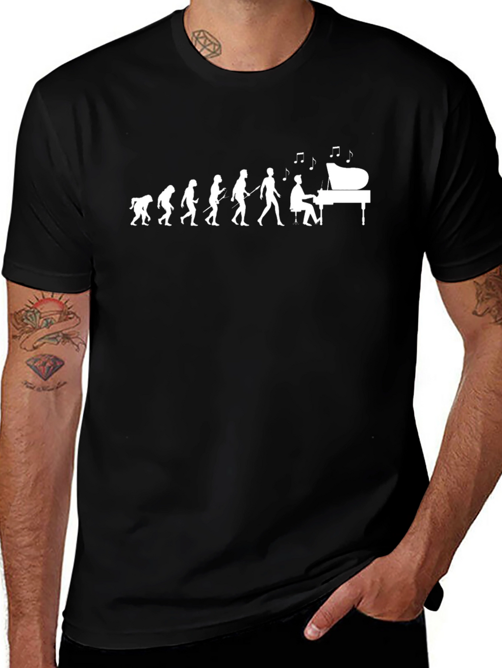 Evolution of Piano Player T-Shirt - Black