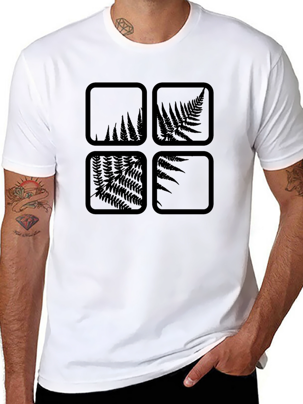 Botanical Square Graphic Print Black Tee