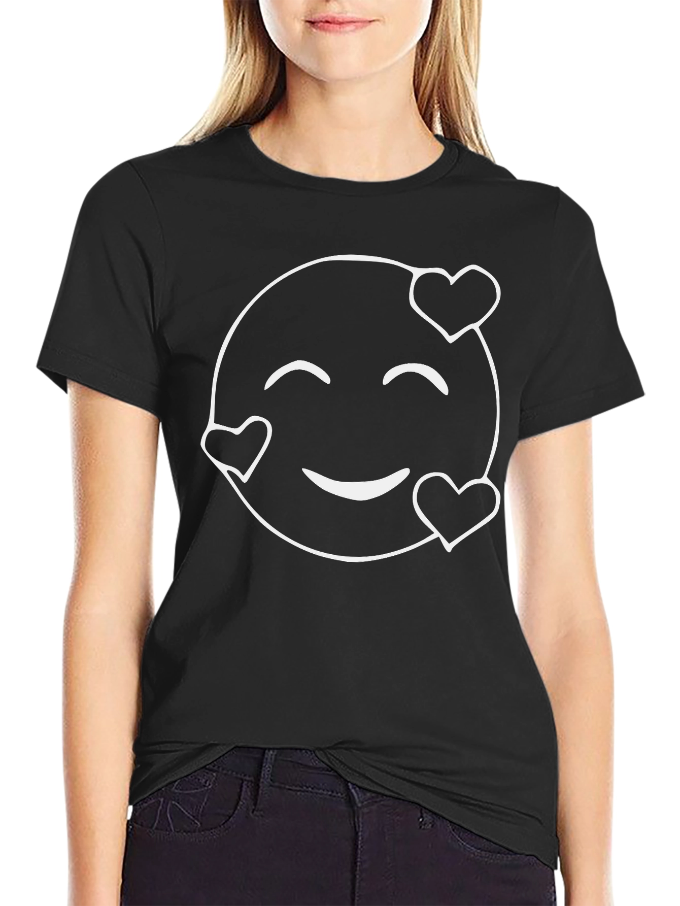 Heart Eyes Emoji Graphic Tee - Black