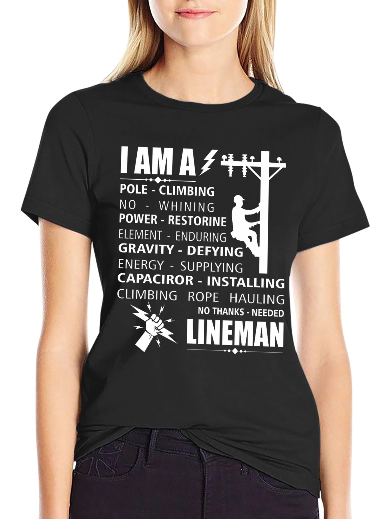 I AM A Lineman T-Shirt - Pole Climbing Electrician Tee