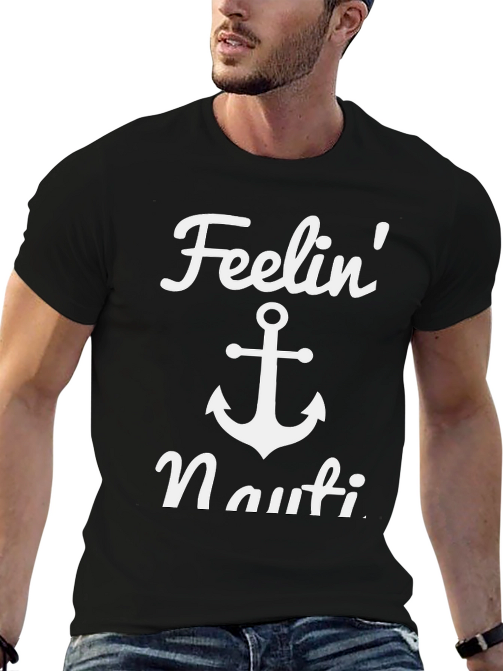Feelin Nauti Anchor T-Shirt - Black Casual Tee