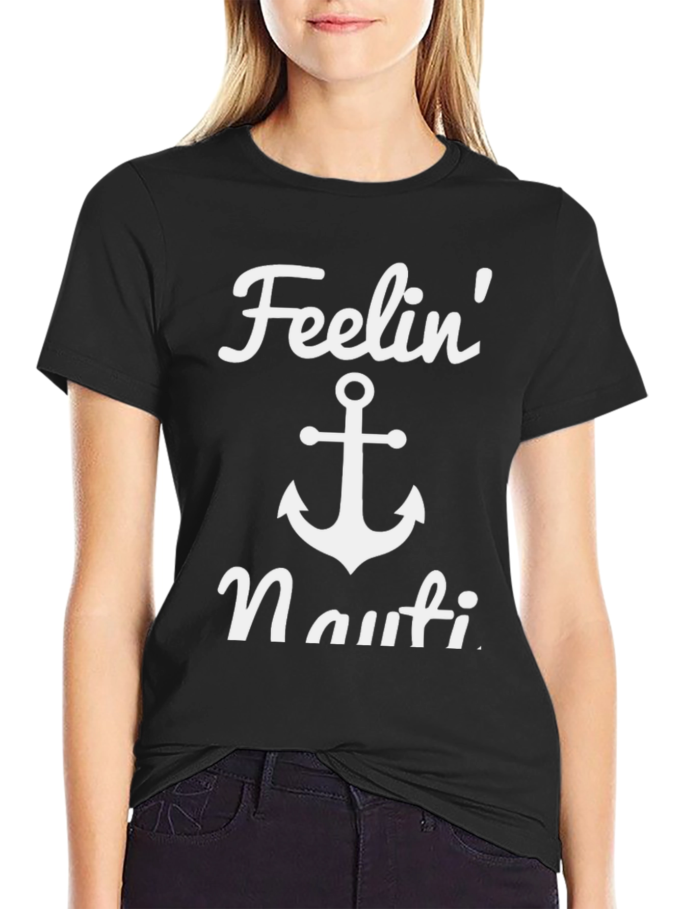 Feelin Nauti Anchor T-Shirt - Black Casual Tee