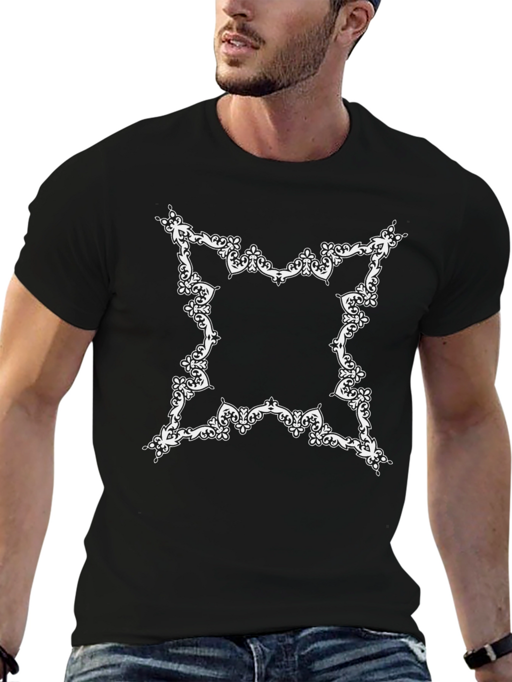 Elegant Ornate Frame Black T-Shirt