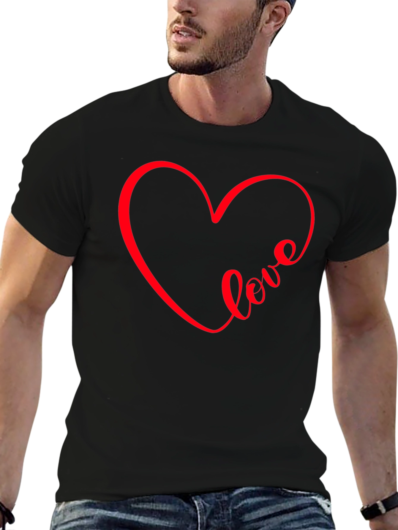 Love Heart Graphic Tee - Black Casual Shirt