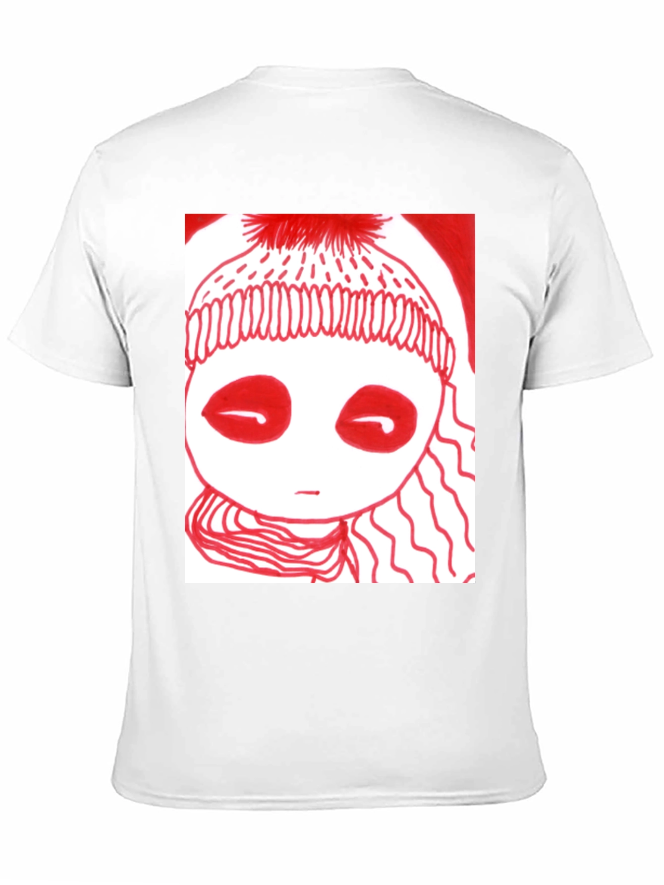 Unique Graphic Tee - Red Drawn Figure Black T-Shirt
