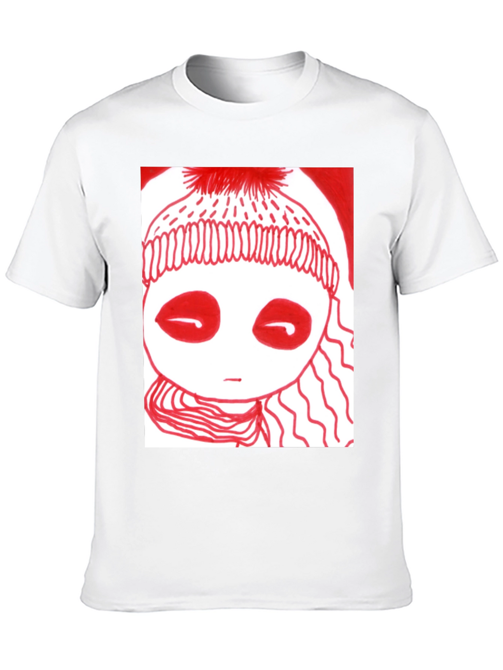 Unique Graphic Tee - Red Drawn Figure Black T-Shirt