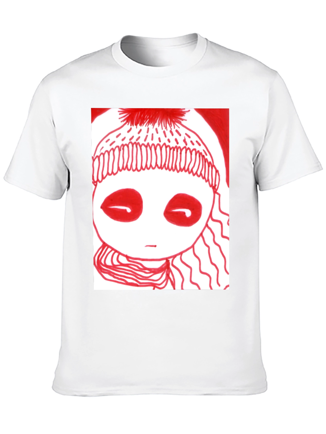 Unique Graphic Tee - Red Drawn Figure Black T-Shirt