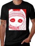 Unique Graphic Tee - Red Drawn Figure Black T-Shirt