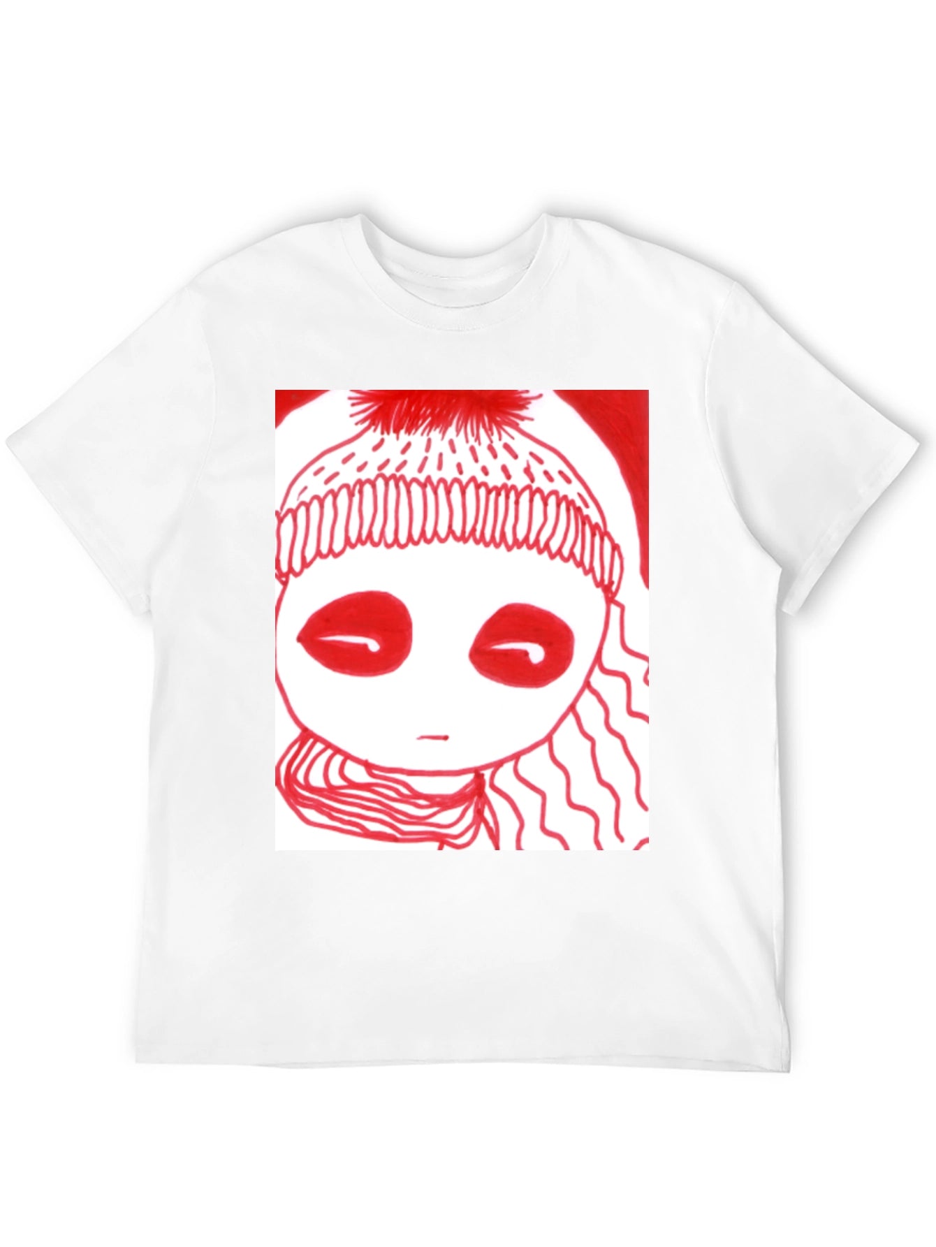 Unique Graphic Tee - Red Drawn Figure Black T-Shirt