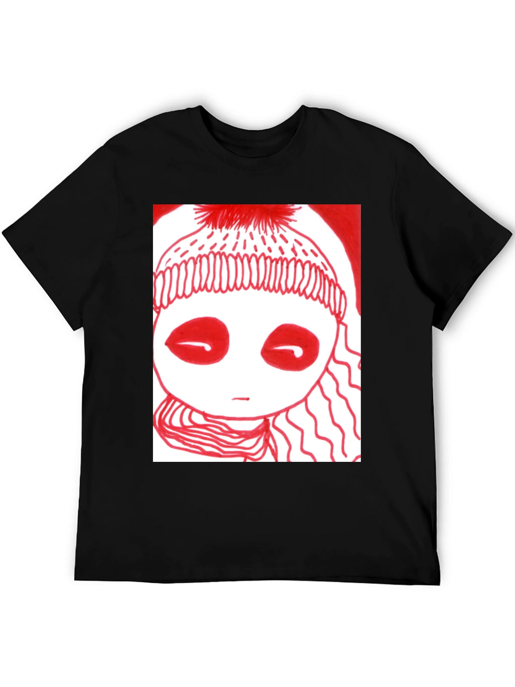 Unique Graphic Tee - Red Drawn Figure Black T-Shirt