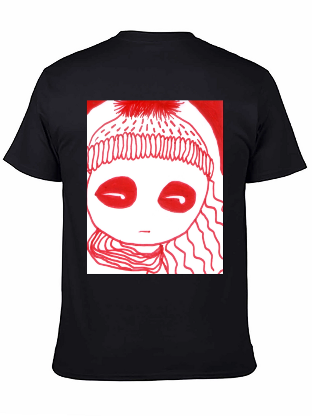 Unique Graphic Tee - Red Drawn Figure Black T-Shirt