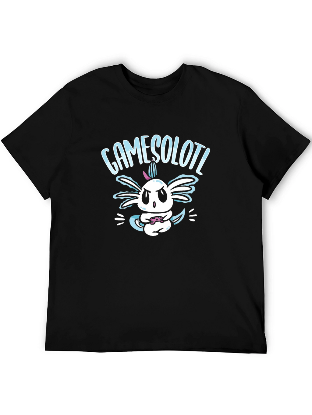 GameSolotl Black T-Shirt: Axolotl Gamer Design