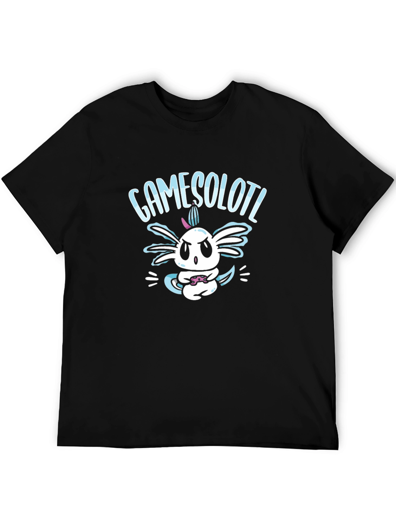 GameSolotl Black T-Shirt: Axolotl Gamer Design