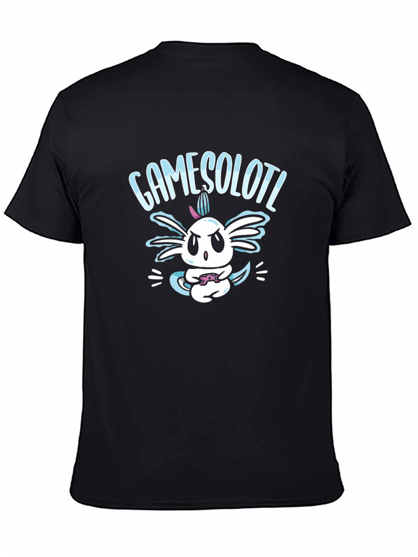 GameSolotl Black T-Shirt: Axolotl Gamer Design