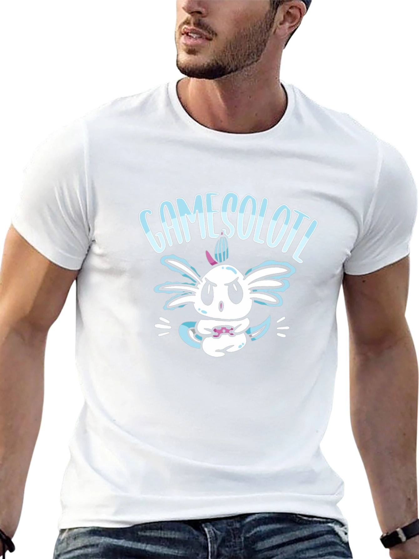 GameSolotl Black T-Shirt: Axolotl Gamer Design