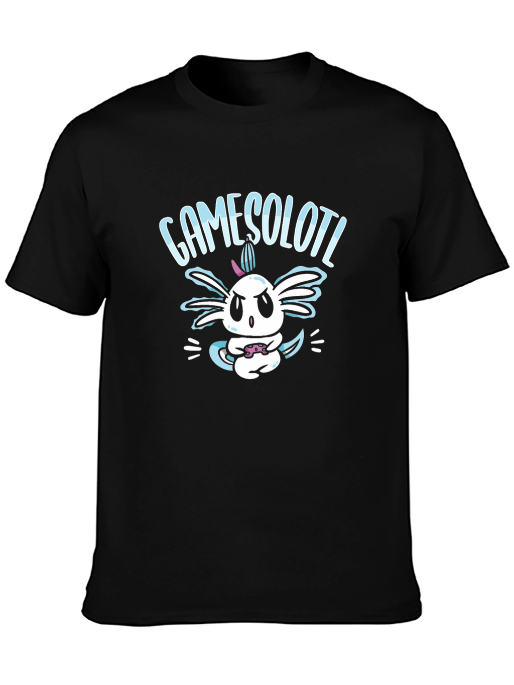 GameSolotl Black T-Shirt: Axolotl Gamer Design