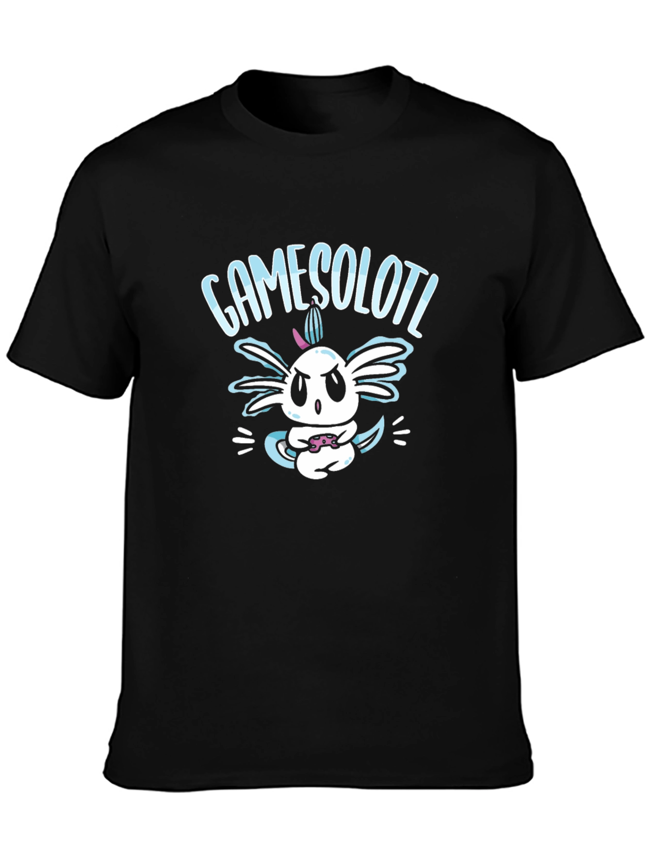 GameSolotl Black T-Shirt: Axolotl Gamer Design