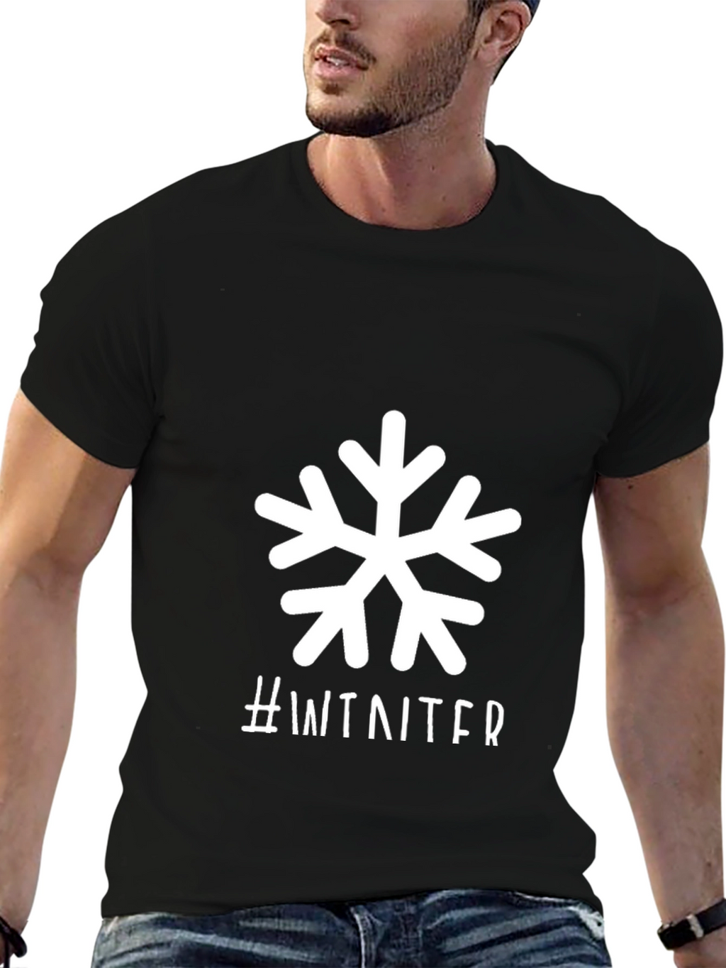 Winter Snowflake Graphic Tee - Black Short Sleeve