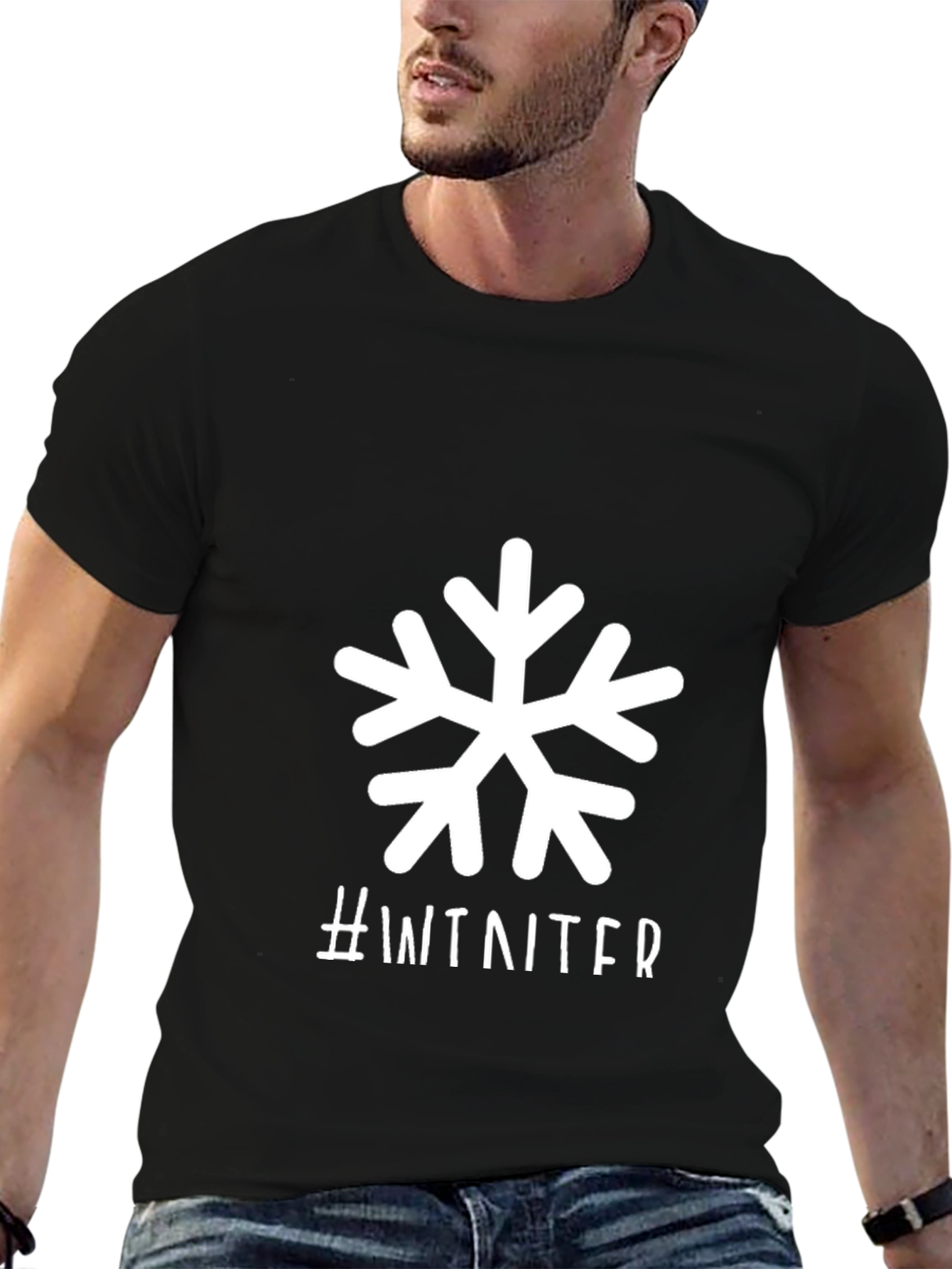 Winter Snowflake Graphic Tee - Black Short Sleeve