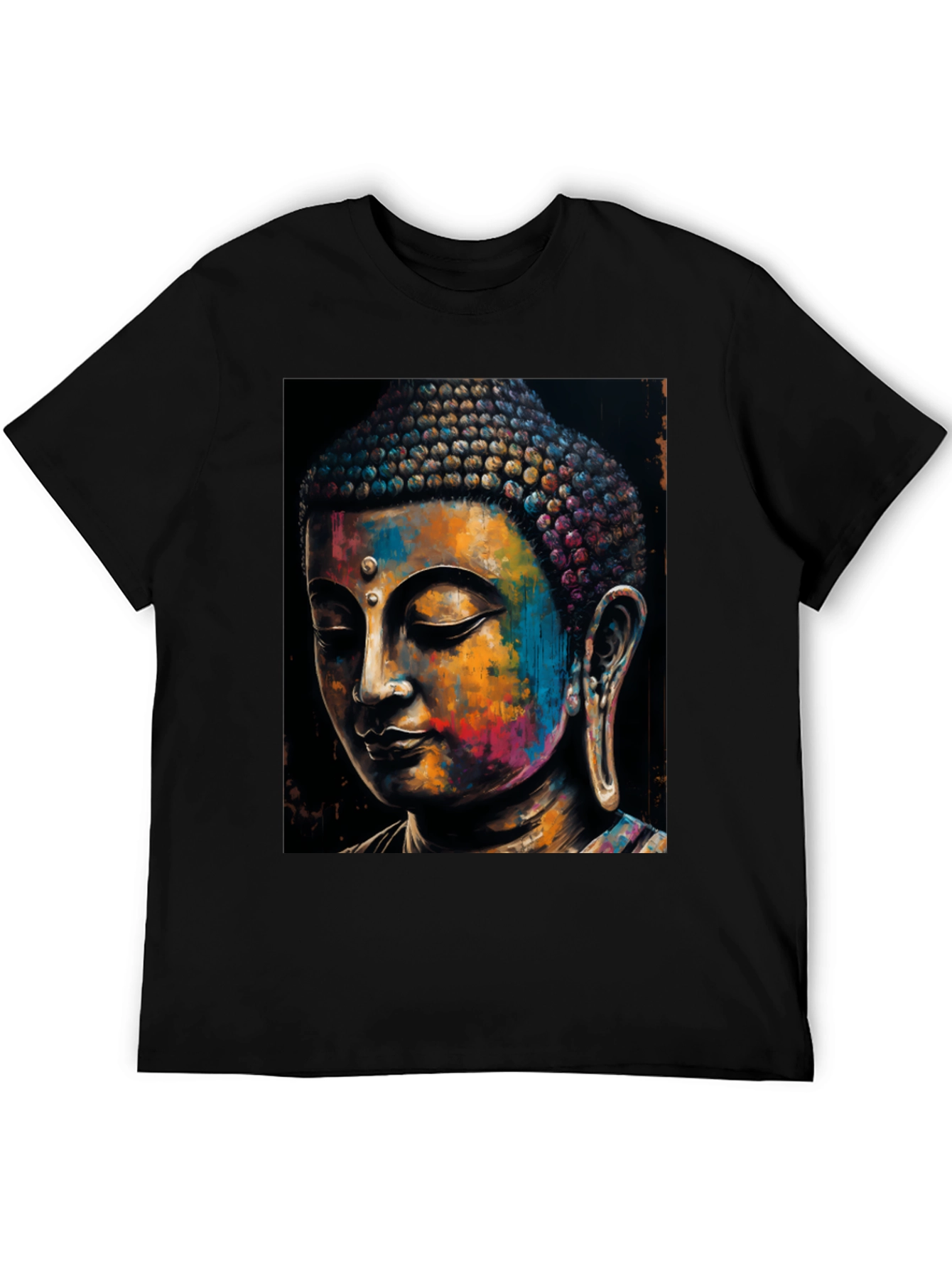 Colorful Buddha Graphic Tee - Mens Black T-Shirt