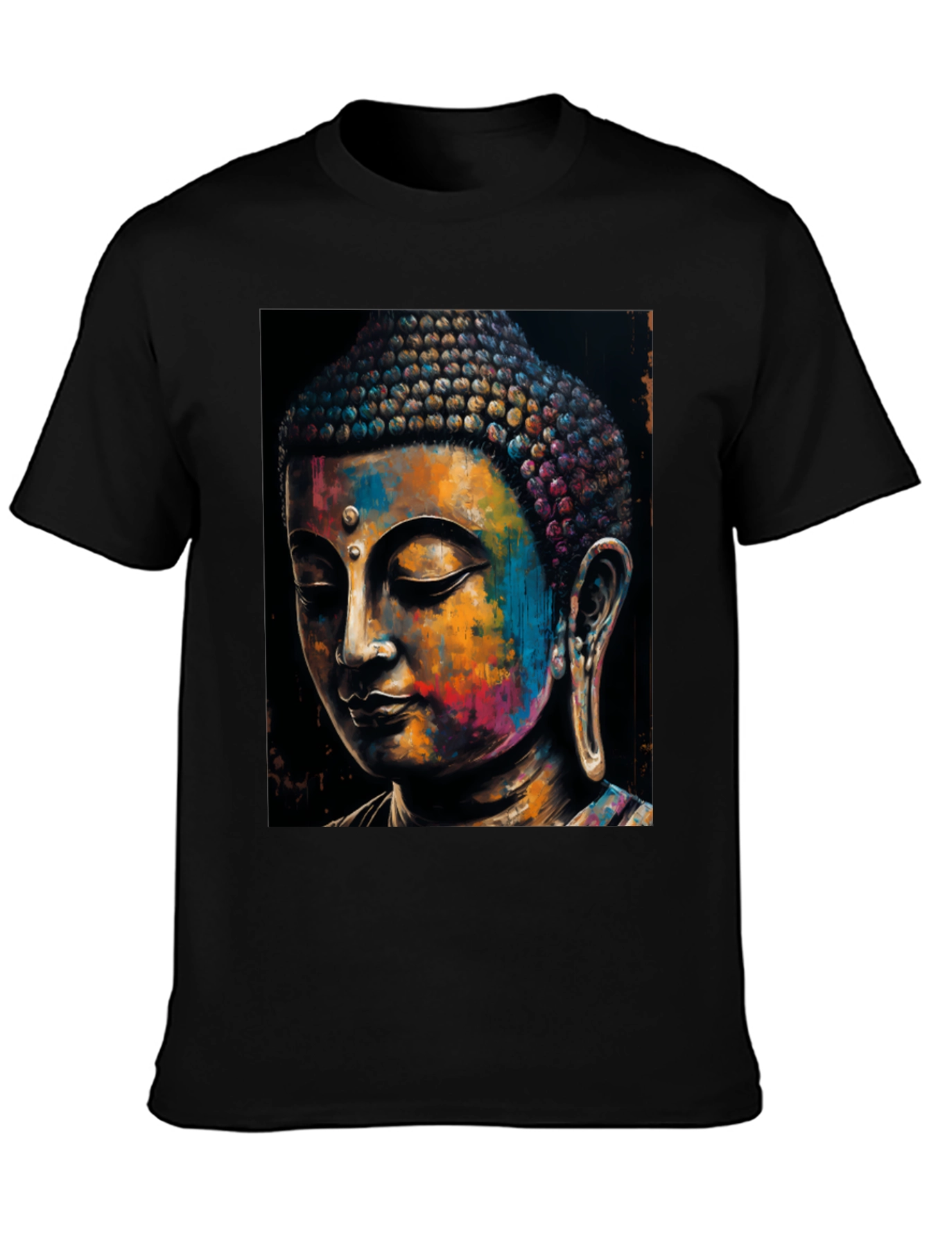 Colorful Buddha Graphic Tee - Mens Black T-Shirt
