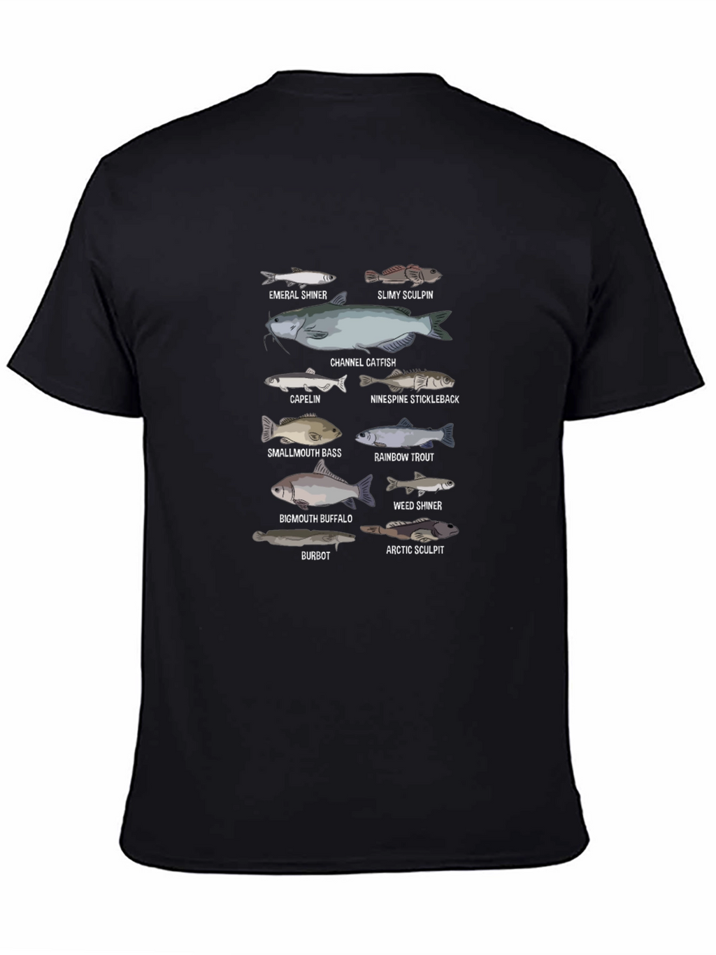 Fish Species Graphic Print Black T-Shirt