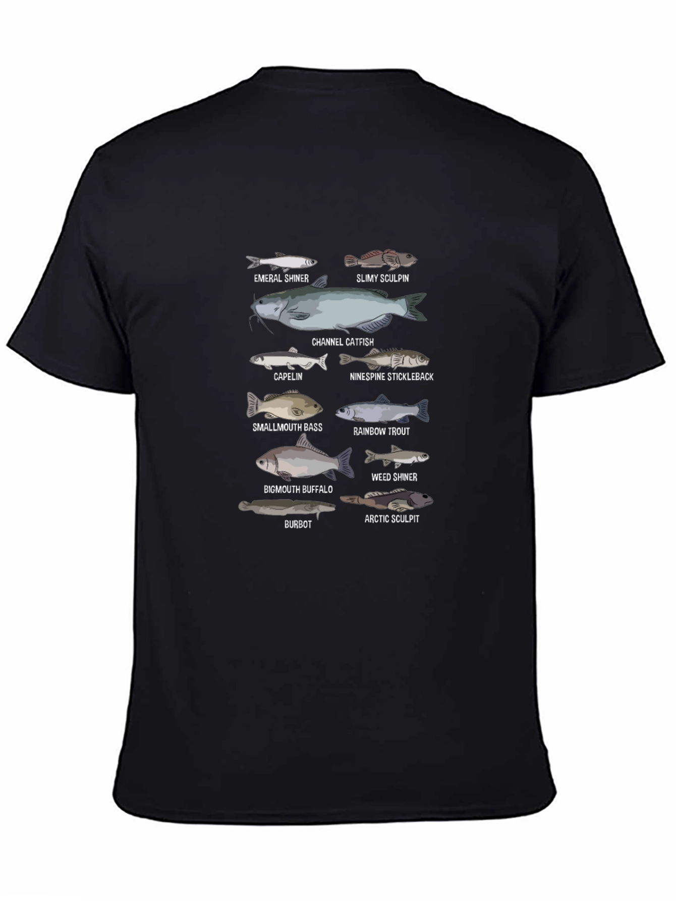 Fish Species Graphic Print Black T-Shirt